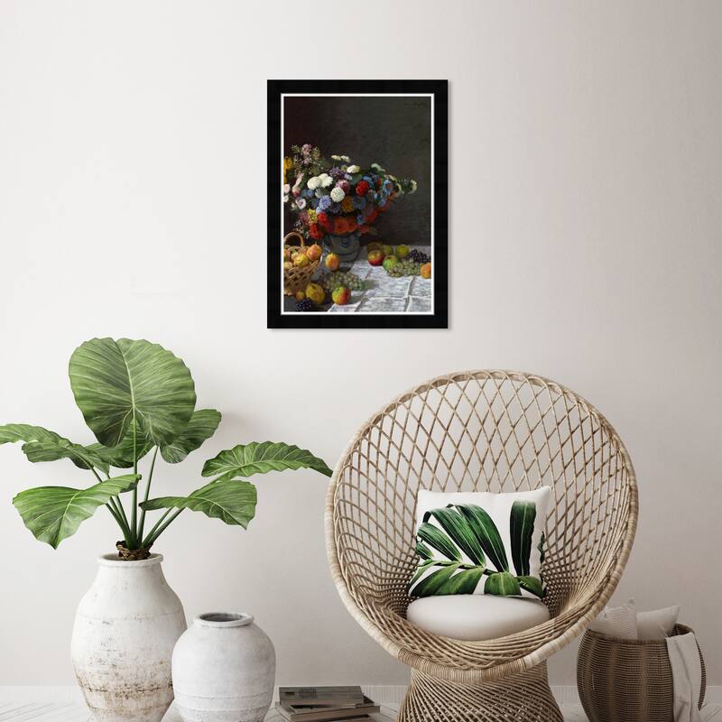 Wynwood Studio Prints Floral and Botanical Monet - Still Life with Flowers and Fruit Traditional Wall Art Canvas Print - 21.0 x 15.0 - Black