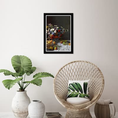 Wynwood Studio Prints Floral and Botanical Monet - Still Life with Flowers and Fruit Traditional Wall Art Canvas Print