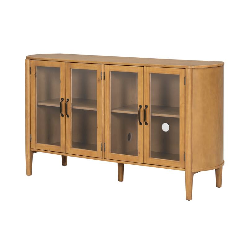 Roomfitters Large 4-Door Sideboard Storage Cabinet with Glass Accents