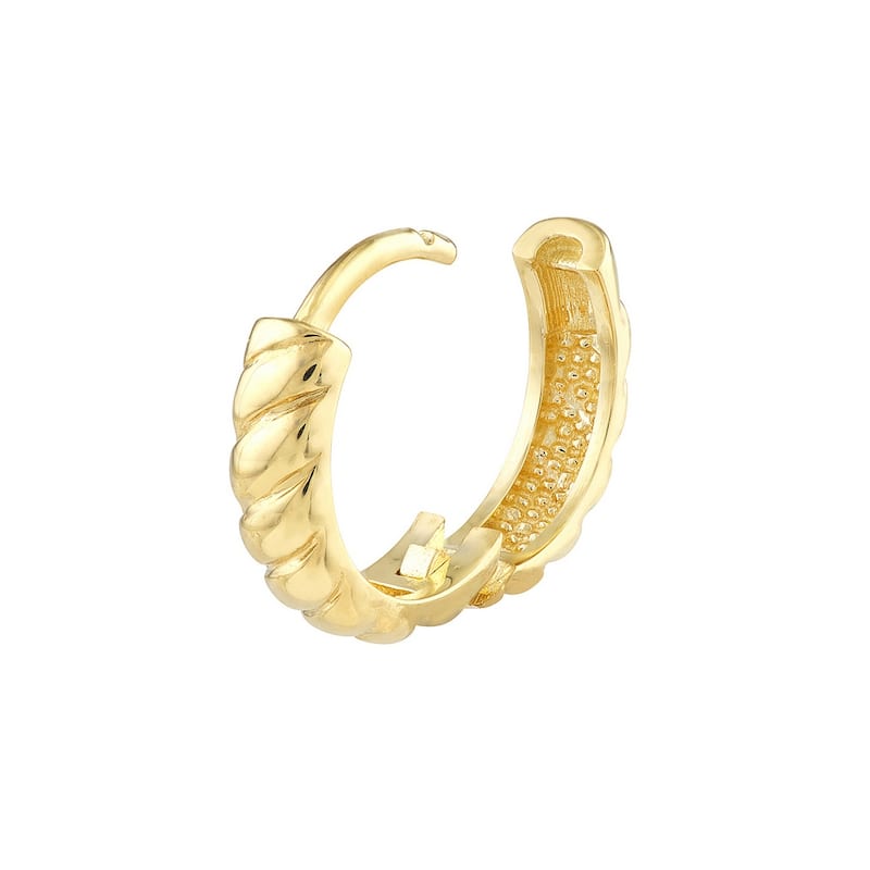 Curata 14k Yellow Gold 3.5x13mm Ribbed Polished Hoop Earrings