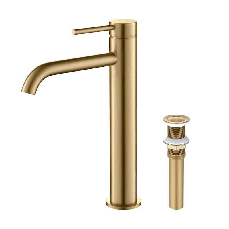 Luxury Solid Brass Single Hole Bathroom Vessel Sink Faucet - Brushed Brass