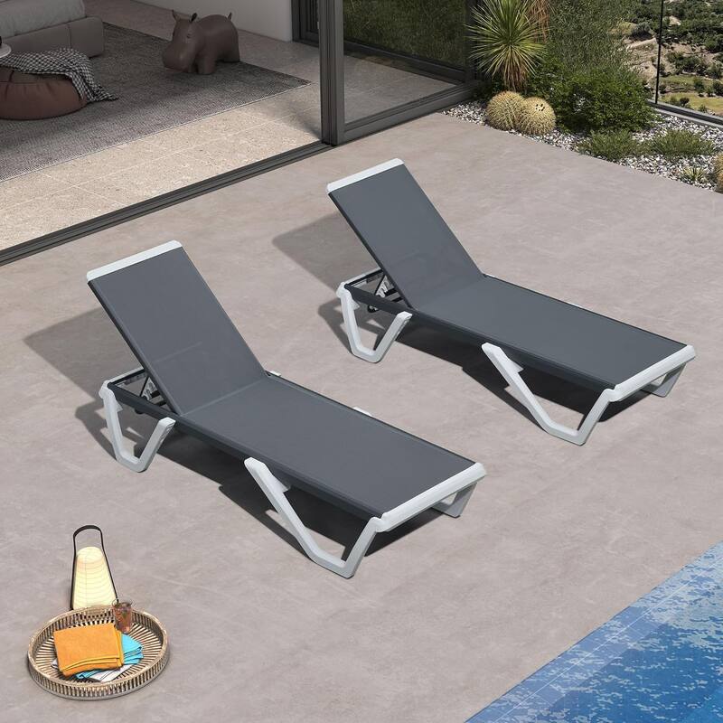 PURPLE LEAF 2-Pack Outdoor Chaise Lounge Set - Plastic & Aluminum Frame, Stackable, for Poolside Sunbathing, Beach, Yard