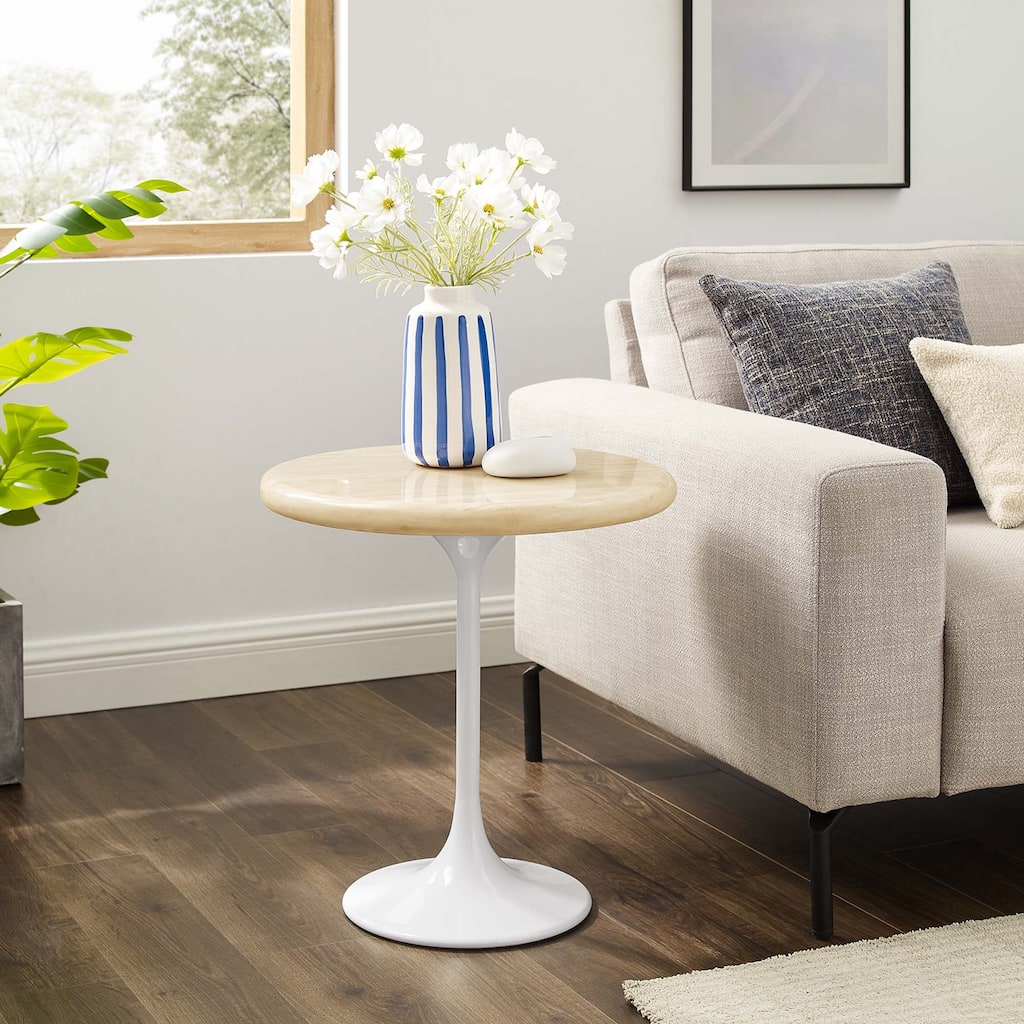 Lippa 20" Round Artificial Travertine Side Table
