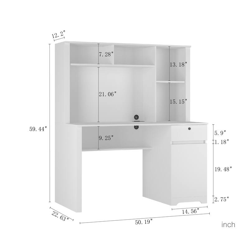 Wood Executive Desk Teens Student Desk Writing Laptop Home Office Desk with Drawers,3 AC Outlets and 2 USB Charging Ports