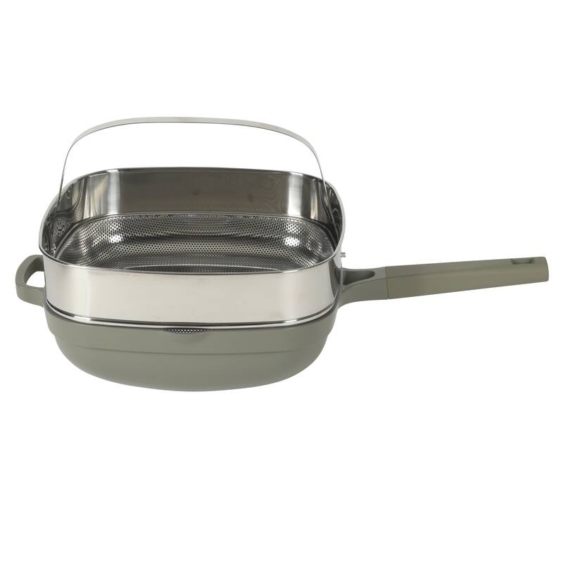 Crock Pot Northvale 5.3 Quart Ceramic Nonstick Sauté Pan with Steamer Basket & Lid, Cast Aluminum Induction Base