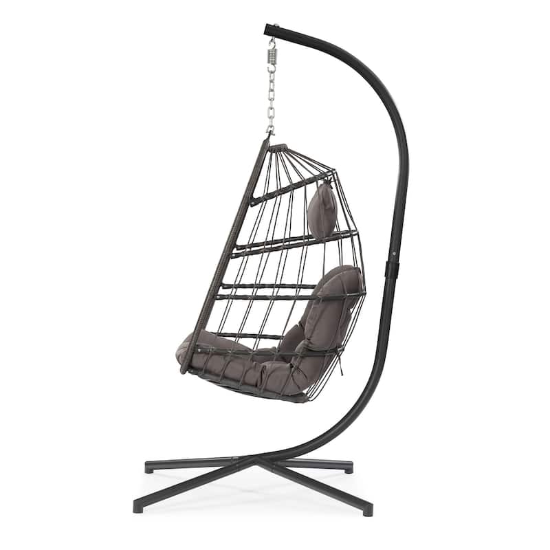 Aluminum Frame Wicker Egg Chair with Outdoor Patio Hanging Swing and UV-Resistant Cushion