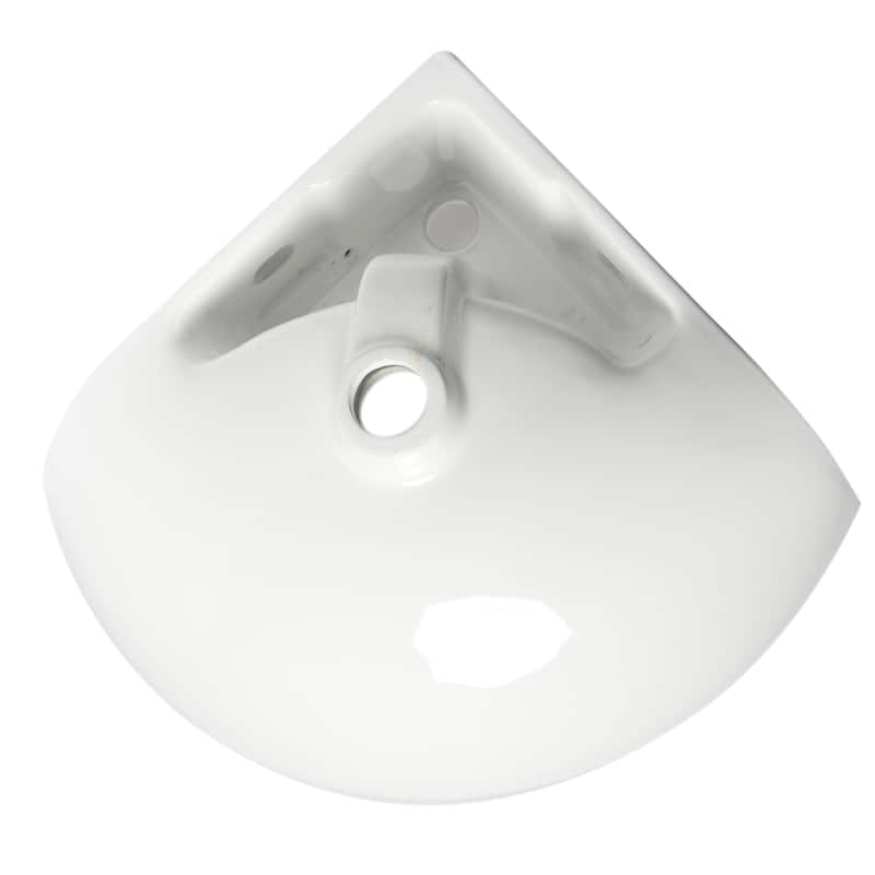 White 22" Corner Wall Mounted Ceramic Sink with Faucet Hole
