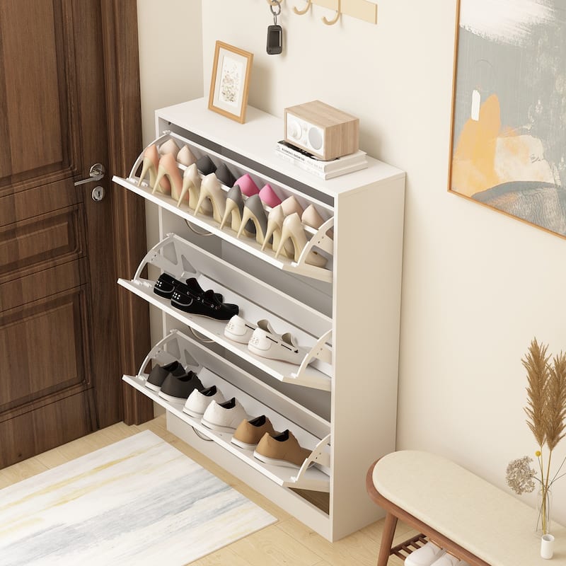 Timechee 31.6"W 18-24 Pair Shoe Storage Cabinet Space Saving