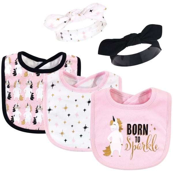 slide 1 of 1, Hudson Baby Infant Girl Cotton Bib and Headband Set 5pk, Sparkle Unicorn, One Size - Sparkle Unicorn - One Size One Size - Sparkle Unicorn