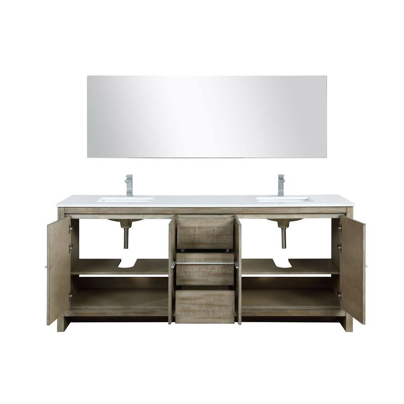 Lafarre 30 in W x 20 in D Rustic Acacia Bath Vanity, White Quartz Top, Brushed Nickel Faucet Set and 28 in Mirror