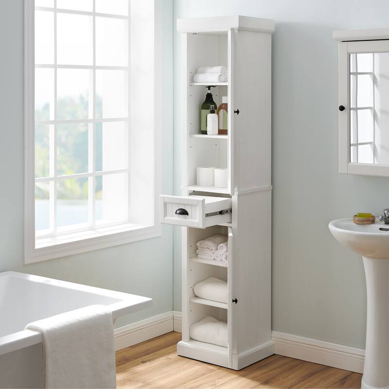 Crosley Seaside Tall Linen Cabinet Distressed White