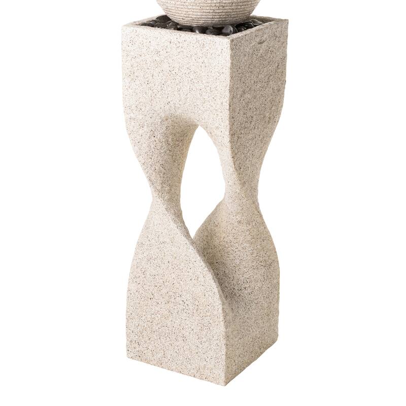 Glitzhome Modern Geometric Oversized Pedestal Sphere Polyresin Outdoor Floor Fountain with Pebbles