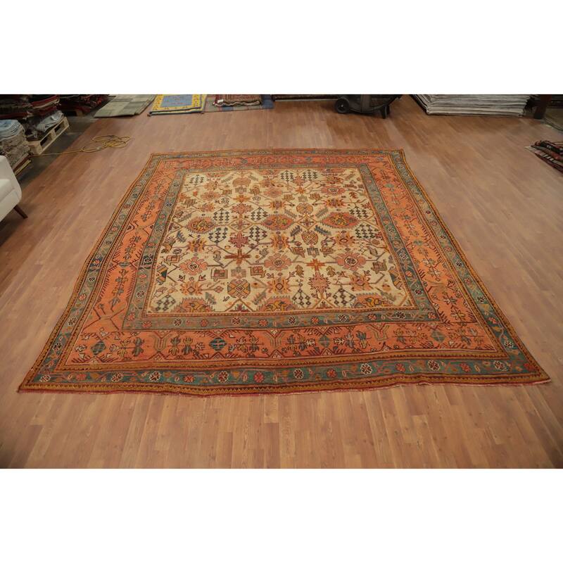 Hand Knotted Oriental 100% Wool Carpet Transitional Geometric Yellow & Gold Oushak Area Rug - 12' 0'' X 10' 9''