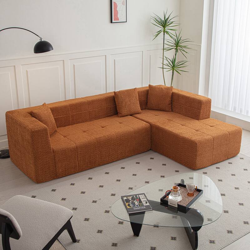 105.5" Polyester Upholstered Modular Oversized L-Shaped Comfy Sectional Compressed Sofa - Brown