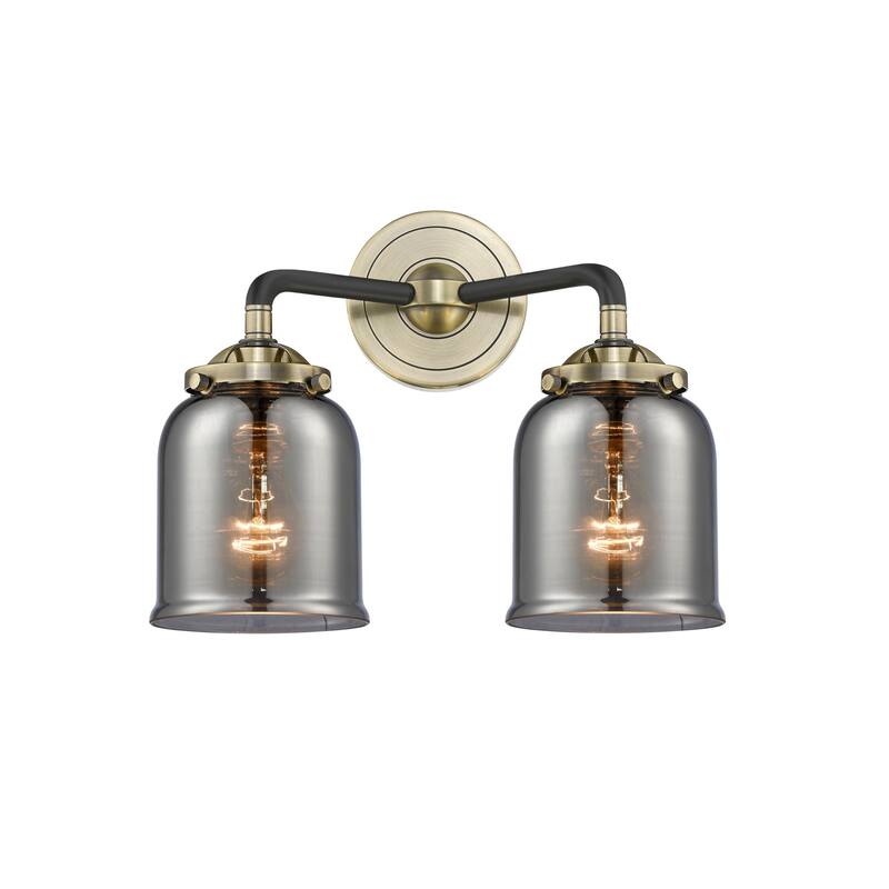 Innovations Lighting Small Bell 2 Light 13" Wide Bathroom Vanity Light - Black Antique Brass / Smoked