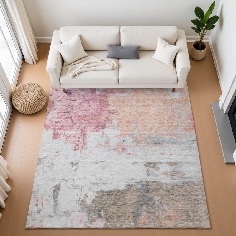 Premium Washable Super Soft Abstract Watercolor Mayfield Rug - Salmon - 5' x 7'6"