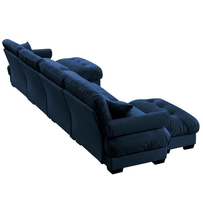 166" Velvet U-Shaped Sectional Sofa with Ottomans & Pillows