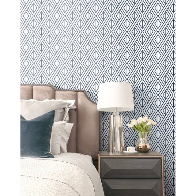 NextWall Navy Diamond Geometric Peel and Stick Removable Wallpaper - 20.5 in. W x 18 ft. L