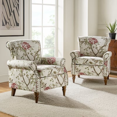 Nyctelius Traditional Polyester Accent Arm Chair with Pattern and Nailhead Trim Set of 2 by HULALA HOME