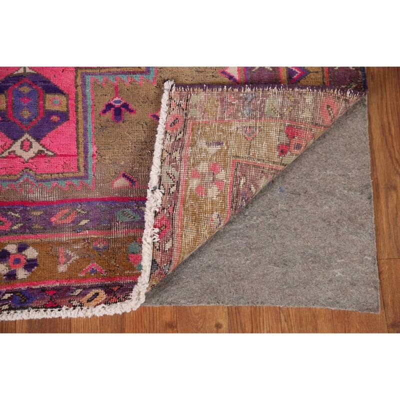 Handmade Ardebil Persian Vintage Runner Rug Geometric Wool Carpet - 3'11" x 10'7"