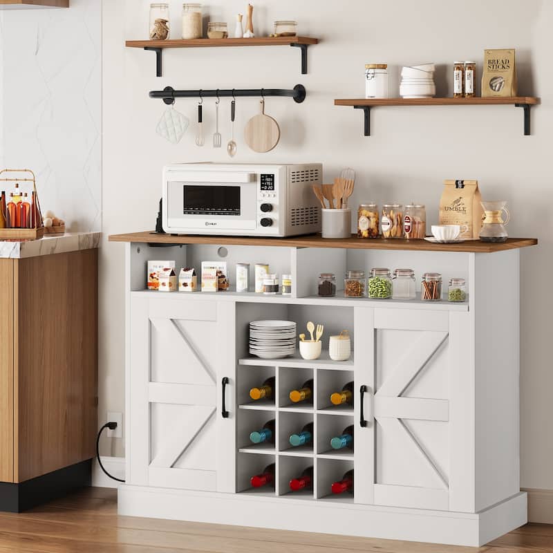Moasis 47"Farmhouse Coffee Bar Cabinet with Floating Shelf - 15.75"D x 47.24"W x 33.86"H - White