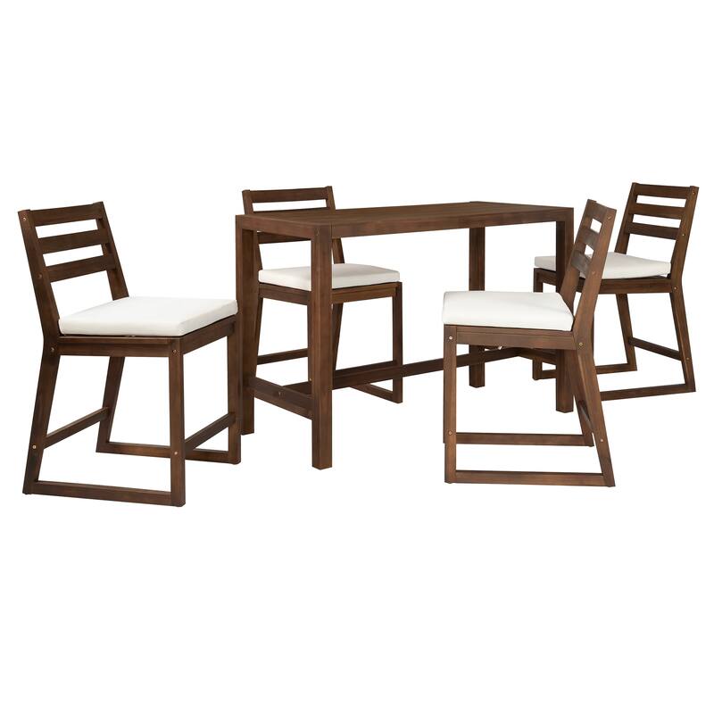 Rustic Patio Bar Set, 5-Piece Outdoor Furniture with Ergonomic Chairs and Solid Wood Tabletop