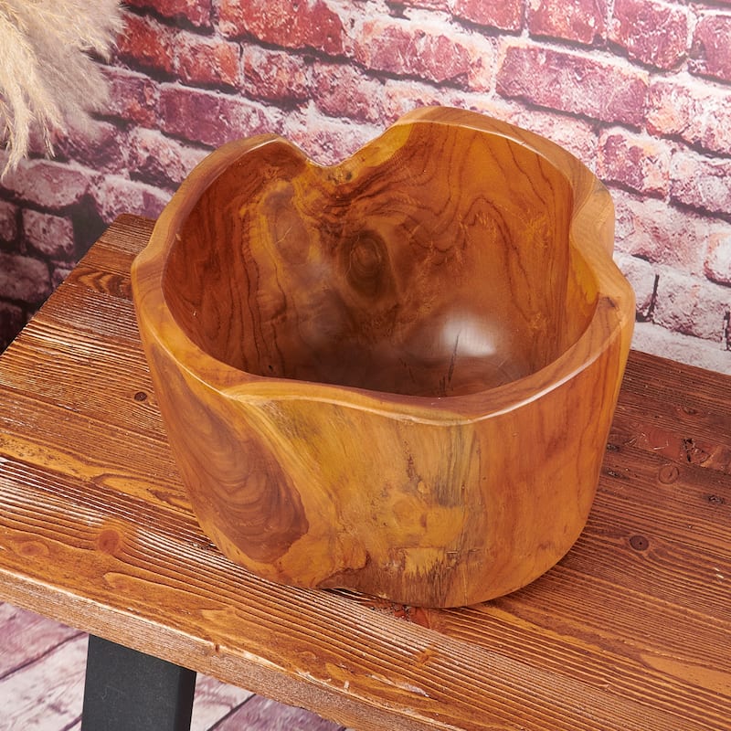 Teak Wood Handmade Abstract Straight Decorative Bowl - 11.81"x11.81"x8.27"