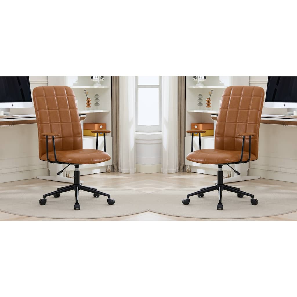 Antique PU leather office chair 2 SETS, with armrest, high backrest, 360 degree swivel