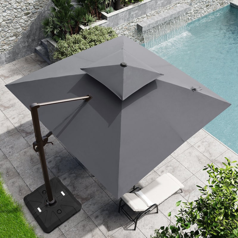 Outdoor 10FT Square Adjustable Offset Cantilever Patio Umbrella with Base
