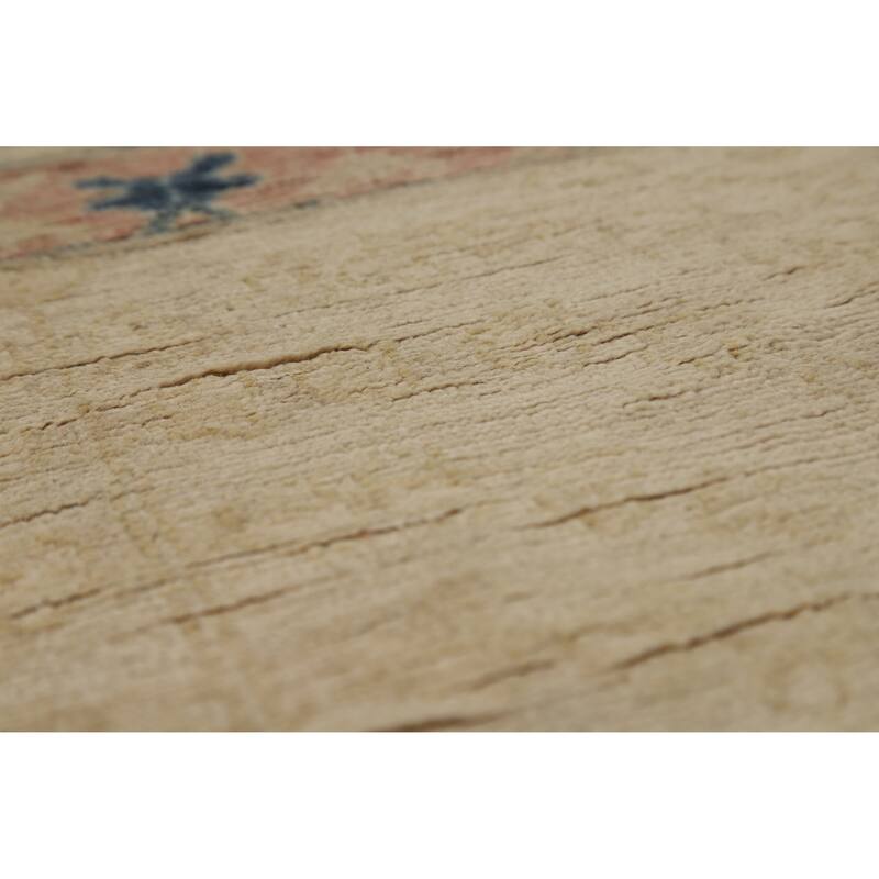 Hand Knotted Oriental 100% Wool Carpet Traditional Floral Beige & Ivories Art Deco Runner Rug - 11' 10'' X 3' 0''
