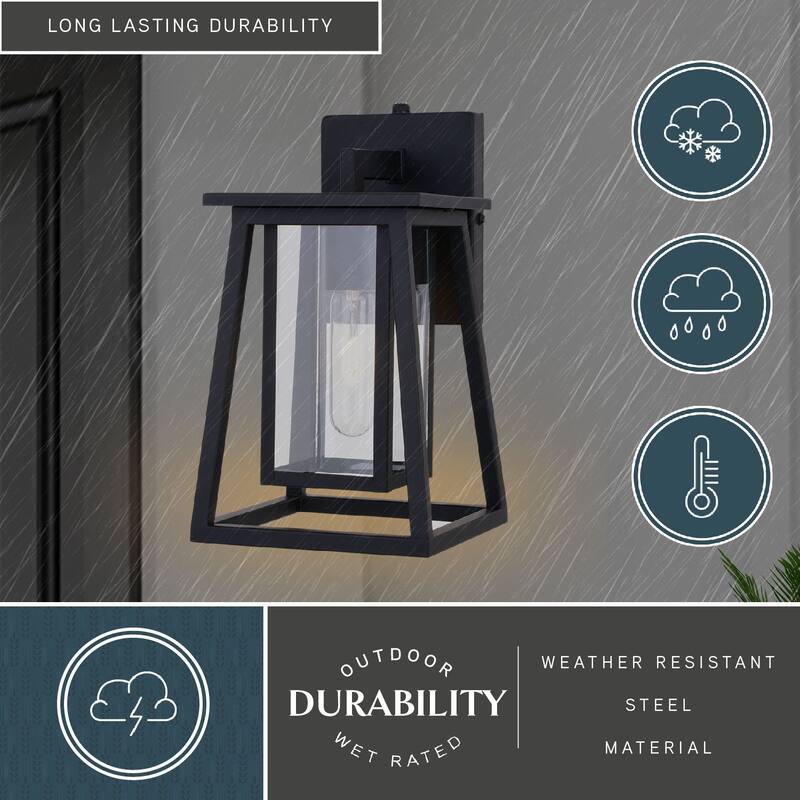 Blackwell Cage Frame 1 Light Dusk to Dawn Black Outdoor Wall Lantern Clear Glass
