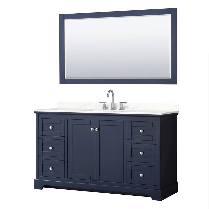 Wyndham Collection WCV232360S-QTZ-US3M58 Avery 60" Free Standing - Dark Blue / Giotto Quartz Top / Polished Chrome