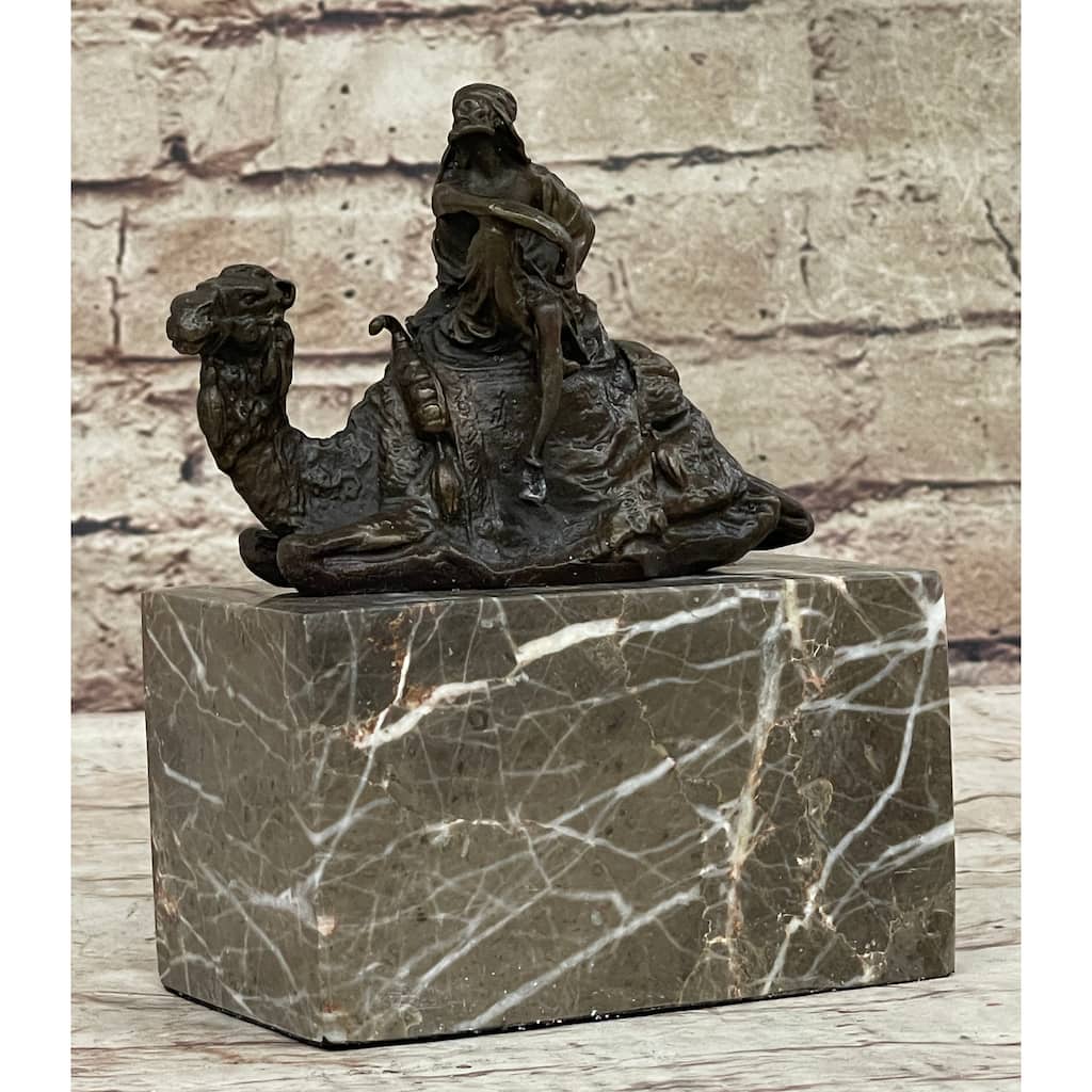 Hot Cast Bronze Sculpture Arabian Camel Rider On Marble Base