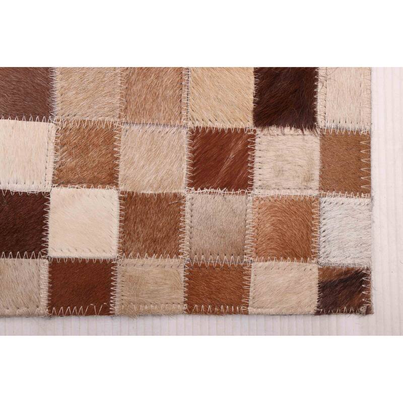 ECARPETGALLERY Handmade Cowhide Patchwork Brown Leather Rug - 5'0 x 8'0