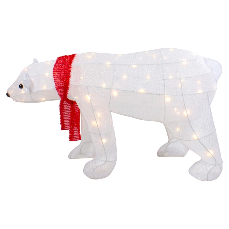 LED Lighted Tinsel Polar Bear Outdoor Christmas Decoration - 32" - Warm White Lights