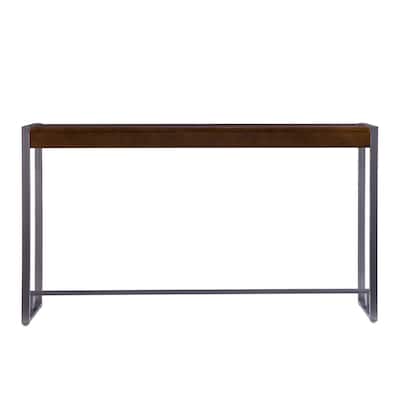 Dark Brown Wood Console Table and Gunmetal Sled Base - 54" L x 11.5" W x 29.75" H