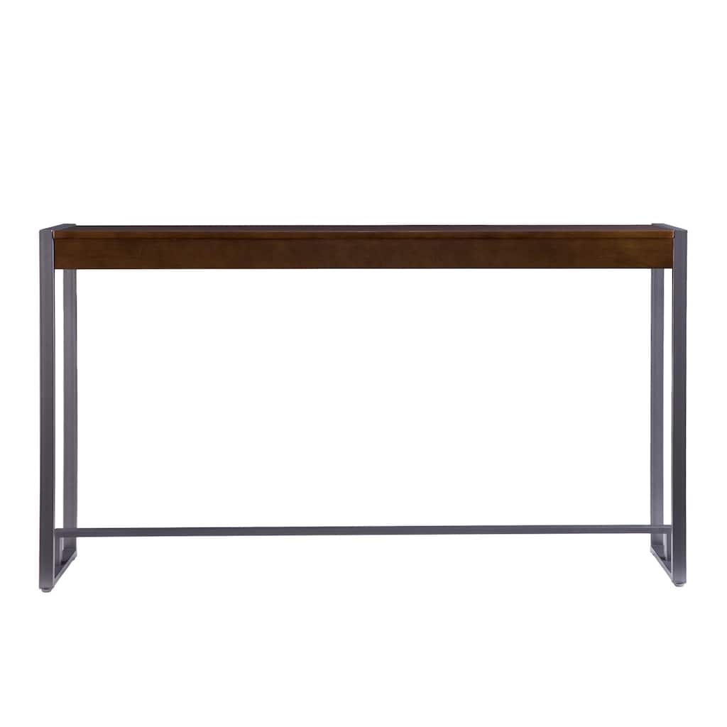 Dark Brown Wood Console Table and Gunmetal Sled Base - 54" L x 11.5" W x 29.75" H