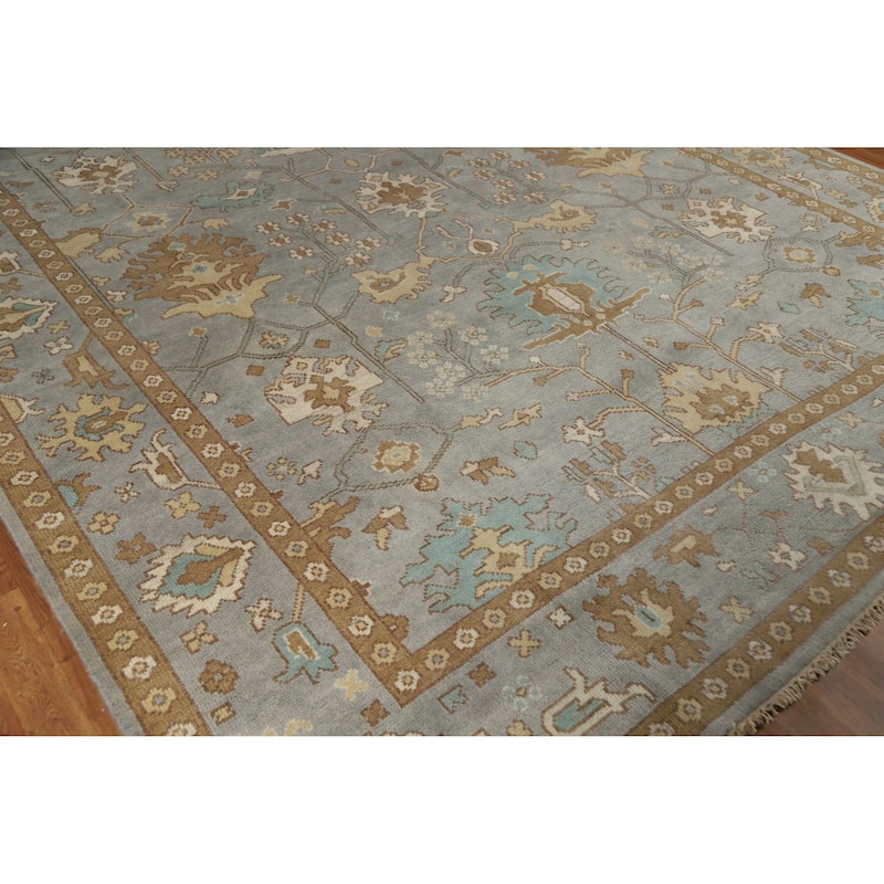 Transitional Blue Oushak Indian Area Rug Handmade Wool Carpet - 9'1" x 11'8"