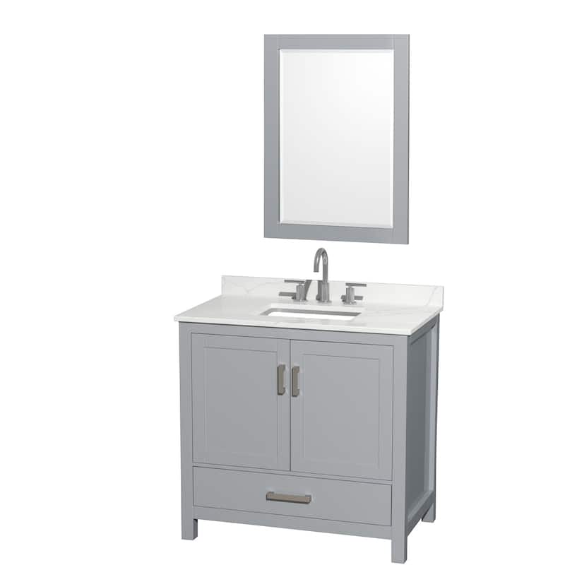 Wyndham Collection WCS141436S-QTZ-US3M24 Sheffield 36" Free Standing - Gray / Giotto Quartz Top / Brushed Chrome Hardware