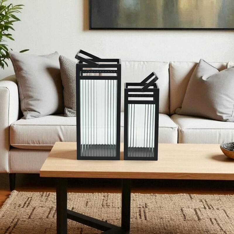 Drusilla Set of 2 Fluted Glass Lanterns - 16" and 12.25" - N/A