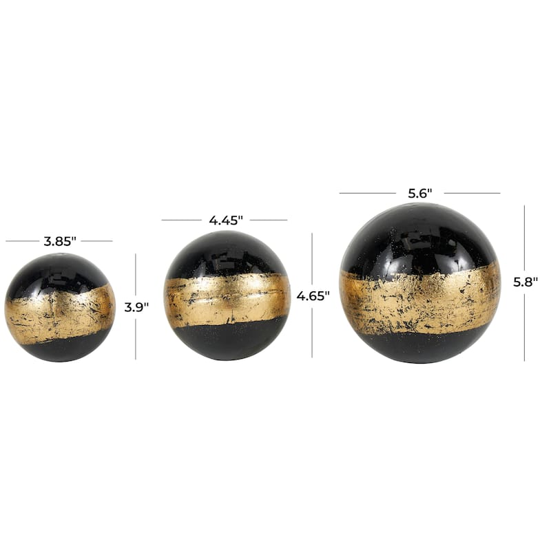 Black, Brown or White Plastic Decorative Ball Orbs & Vase Filler with Gold Stripe or Blue Accents (Set of 3)