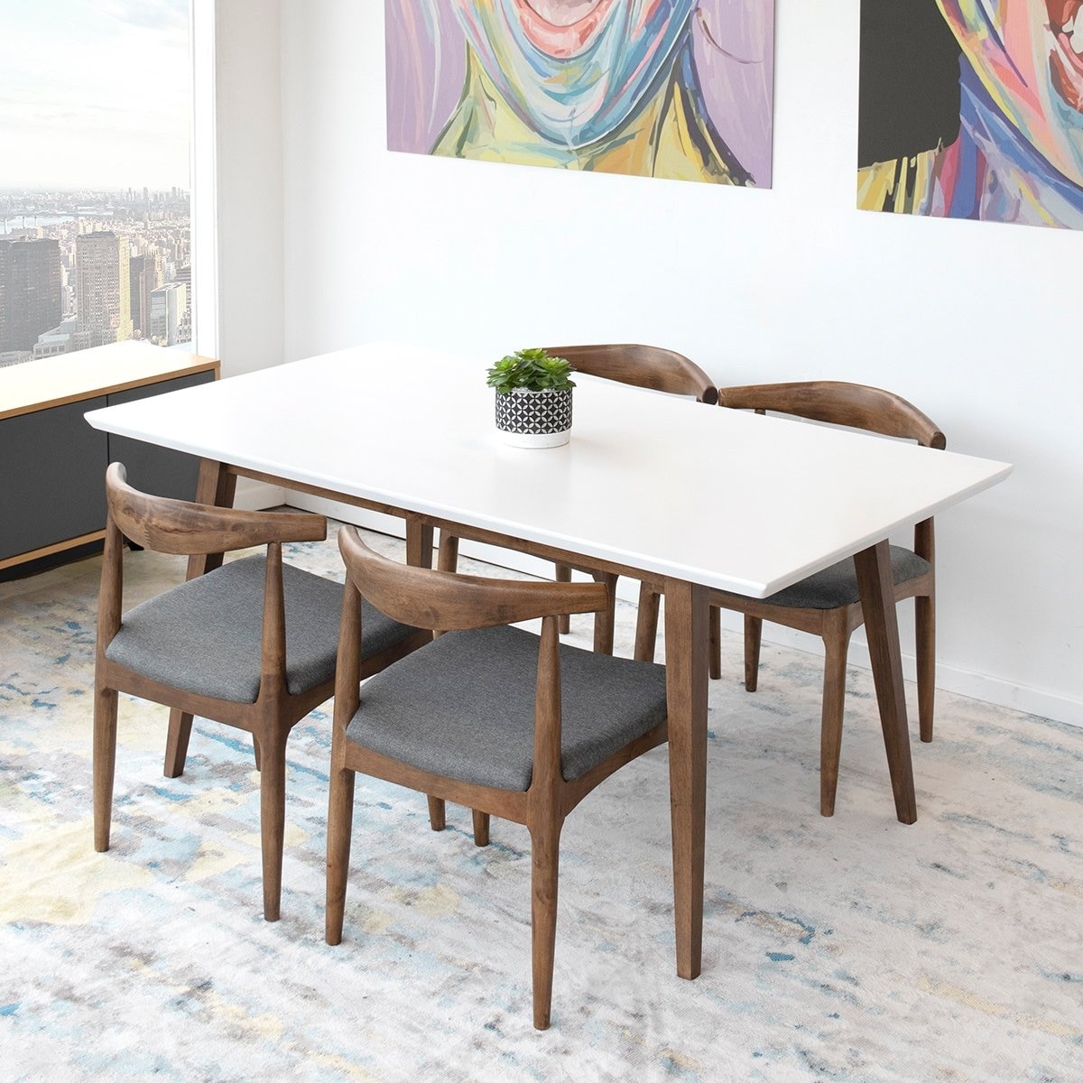 BritTany 5 Piece Mid Century Modern Dining Set with 4 Solid Wood