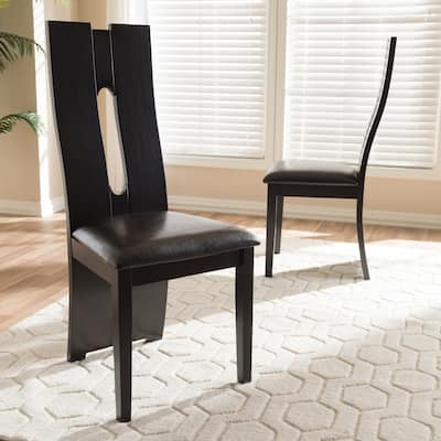 Modern Faux Leather Dining Chairs - Dark Brown Upholstered Set - Rustic Style Seating - 40.94