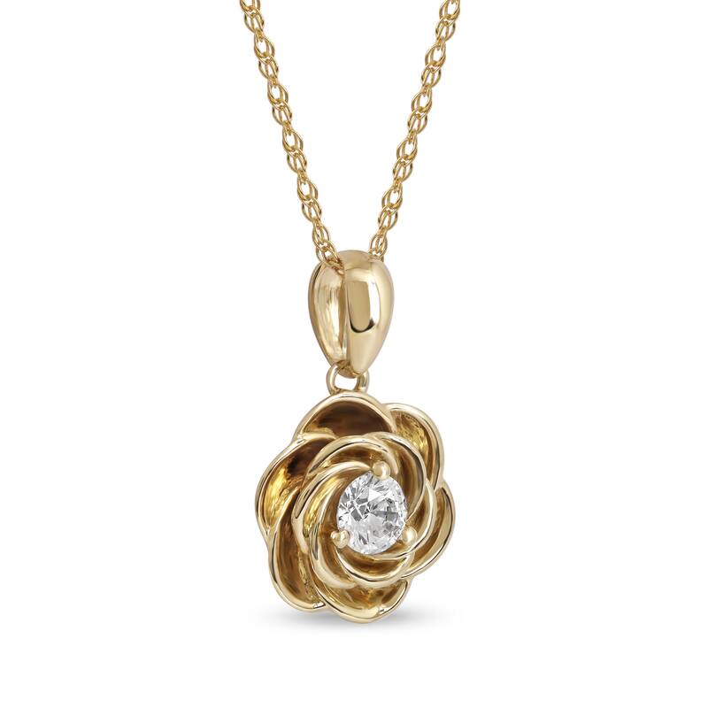 10K Gold 1/5ct TDW Diamond Rose Pendant Necklace for Women
