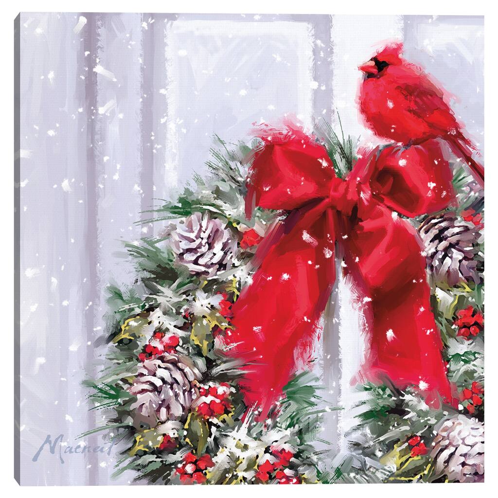Cardinal on Wreath by The Macneil Studio Canvas Art Print