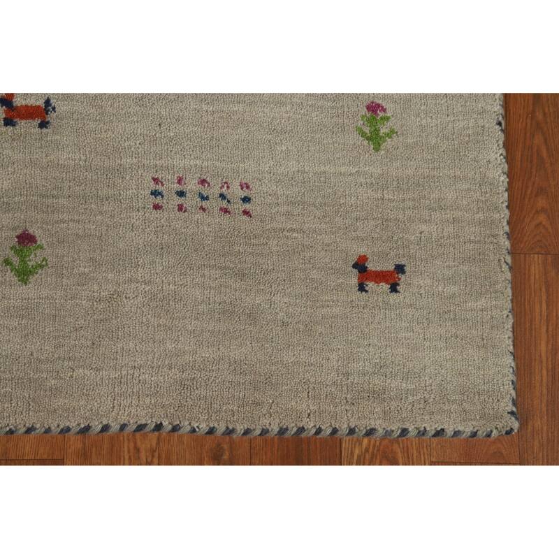 Hand Knotted Oriental 100% Wool Carpet Tribal Animal Pictorial Green Gabbeh Area Rug - 4' 10'' X 3' 0''