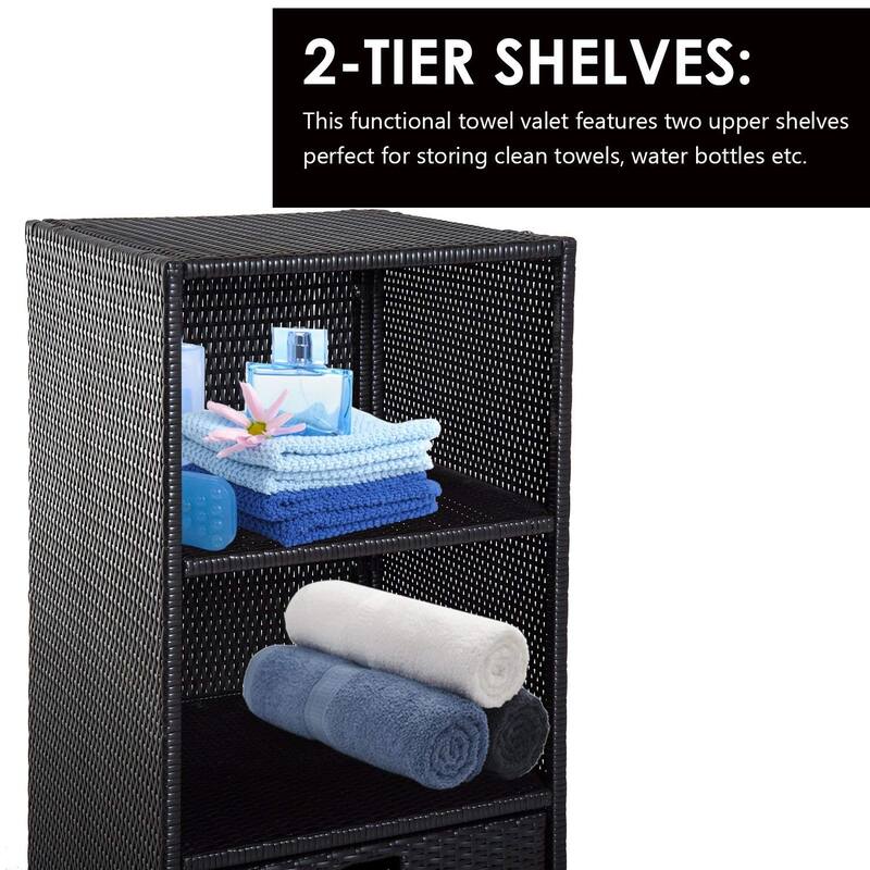 Outsunny Poolside PE Rattan Wicker Towel Valet Organizer Cabinet
