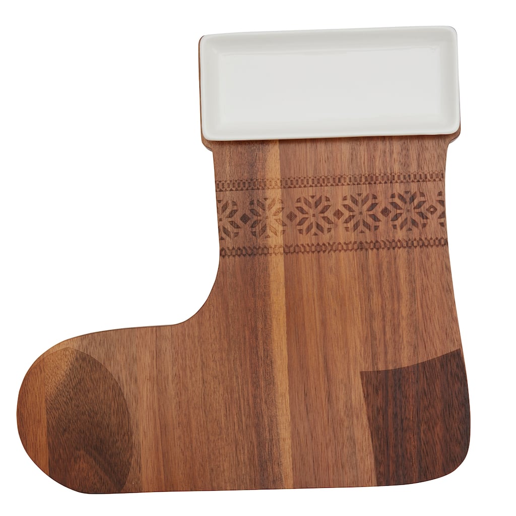 Tabletops Gallery Set of 2 Stocking Acacia Wood Serving Board with Ceramic Bowl