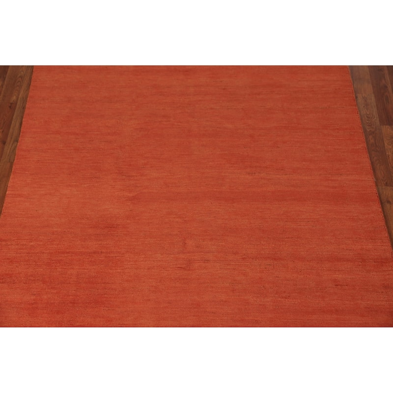 Modern Orange Gabbeh Oriental Rug Handmade Wool Carpet - 4'10" x 6'0"
