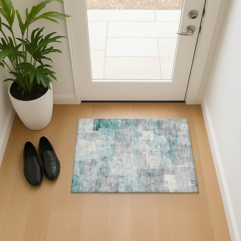 Premium Washable Super Soft Chic Modern Mayfield Rug - Teal - 1'8" x 2'6"